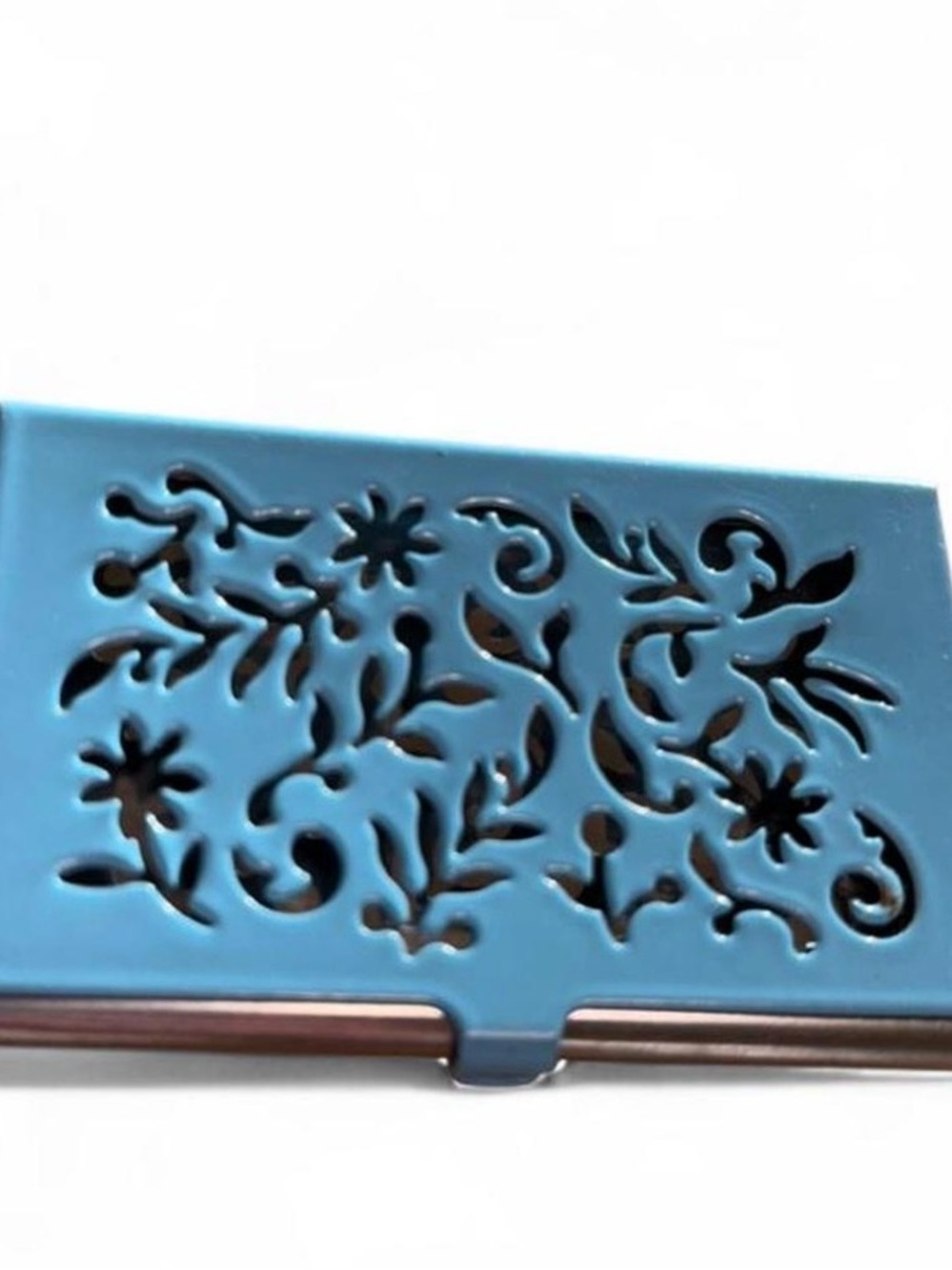 Blue Floral Metal Card Holder